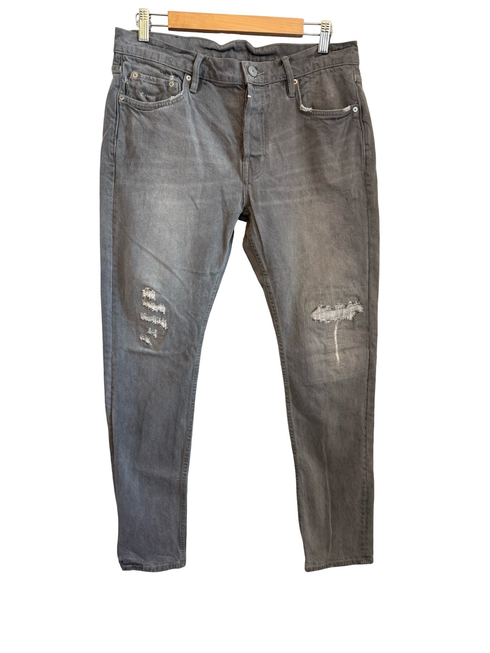 AllSaints Geti Rex Gray Distressed Skinny Jeans Button Fly Men's W32 x L31